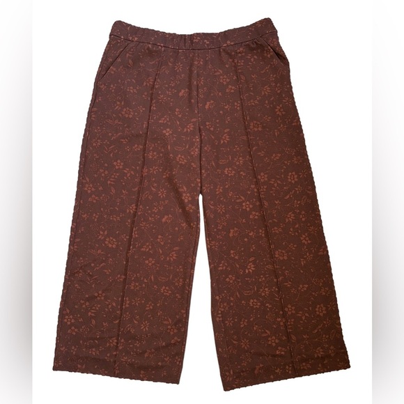 Isaac Mizrahi Live Brown Burnt Orange Cropped Wide Leg Pants Large Goblin Core - Picture 1 of 6